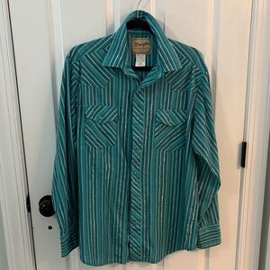 Wrangler Turquoise Striped Western Pearl Snap Shirt
